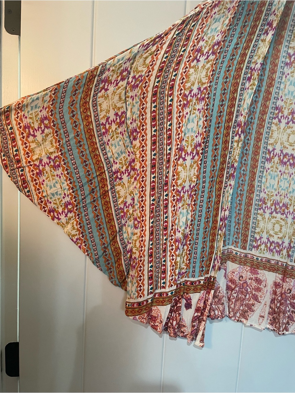 Angie Multicolor Striped Floral Kimono - Teal, Rust, Pink, Cream - Picture 2 of 4